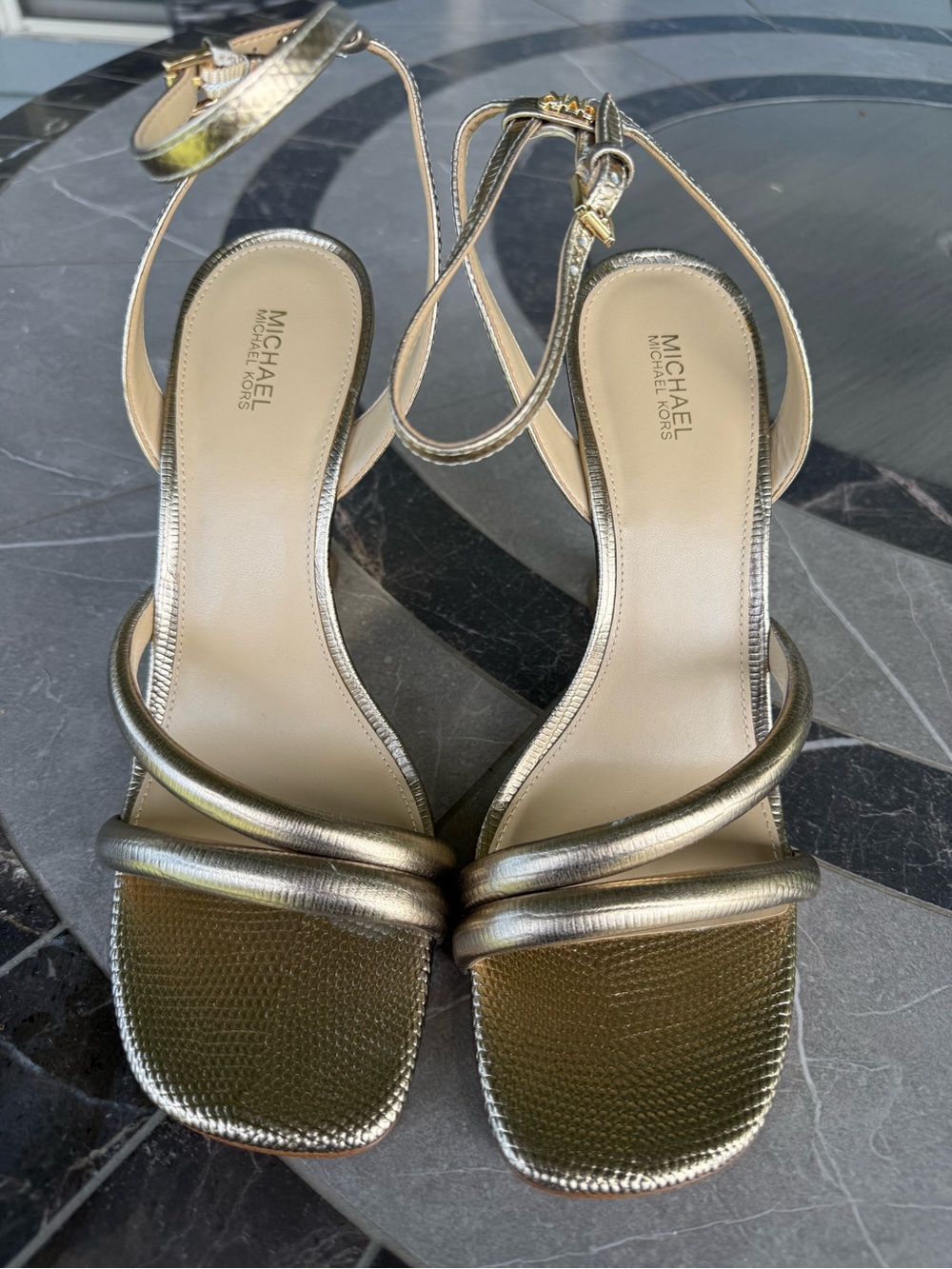 MICHAEL Michael Kors Metallic Gold Ankle-Strap Heels